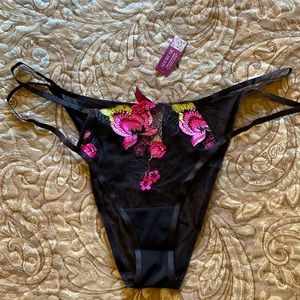 NWT New Adore Me black mesh floral embroidered string bikini Sz L